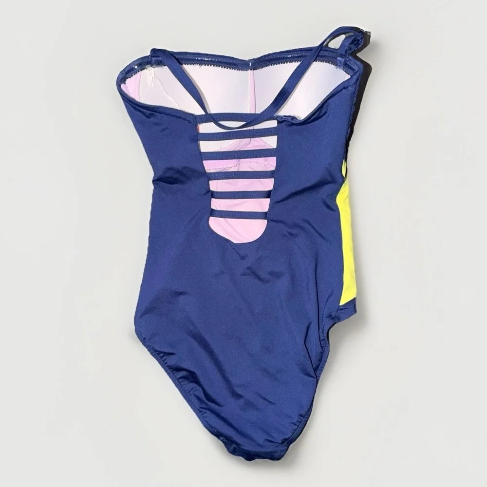 Seafolly Swim Navy Yellow One-Piece Swimsuit Size Women's 10 DD Cup Padded